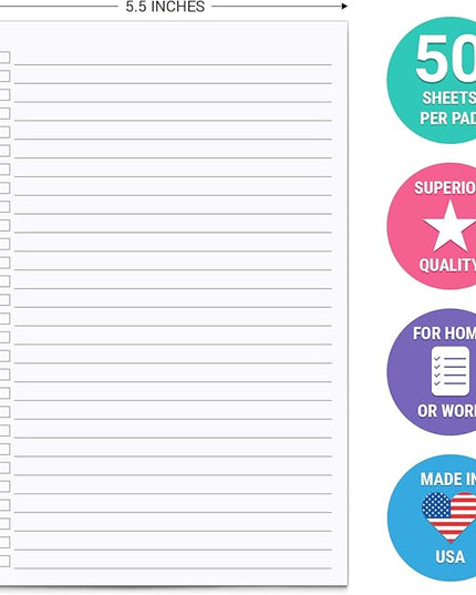 321Done Checklist Notepad Planning Pad - 50 Sheets (5.5x 8.5) To Do Tear Off, Checkbox List - Made in USA - Blank Plain White