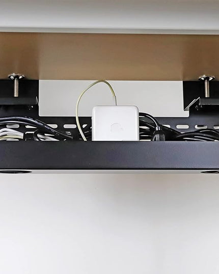 AEONS Under Desk Cable Management Tray Wire Cord Organizer Removable C Clamp Mount No Drill Computer Cord Raceway and Modesty Panel, Black, 16-inch