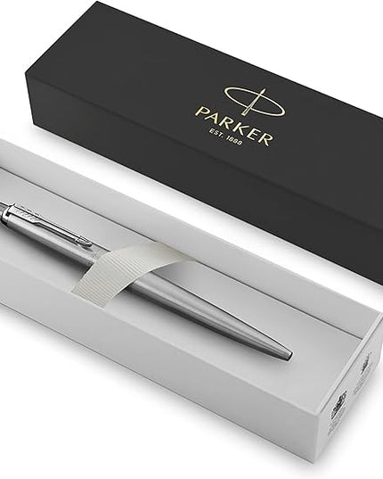 Parker Jotter Ballpoint Pen, Stainless Steel with Chrome Trim, Medium Point, Blue Ink - Smooth Writing, Sleek, Polished, Professional, Desk Essentials