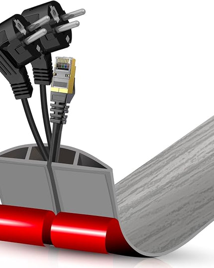 Floor Cord Cover Cavity 0.8"x0.37" Self Adhesive Cord Hider, 3.3FT Low Profile Cable Management, Extension Strip Protector for Wires, Prevent Cable Trips for Offices, Gyms, Exhibitions (Gray Wood