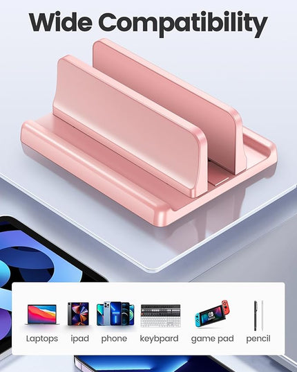 Vaydeer Vertical Laptop Stand Holder Plastic Adjustable Desktop Notebook Dock Space-Saving 3 in 1 for All MacBook Pro Air, Mac, HP, Dell, Microsoft Surface, Lenovo, up to 17.3 inches (Pink)