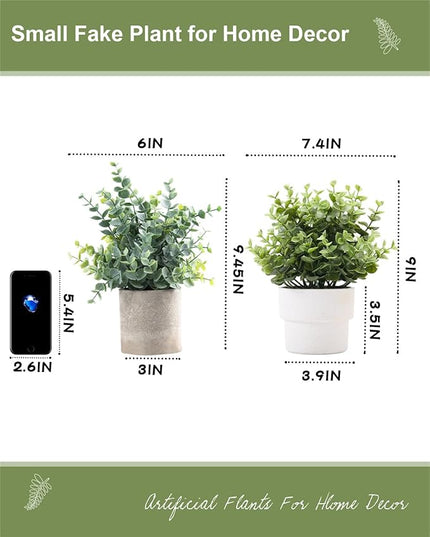Coferset Small Fake Plants 7.45” Eucalyptus Potted Artificial Eucalyptus Plant for Home Bathroom Office Farmhouse Restroom Shelf Desk Mantel Coffee Table Decor (Green)