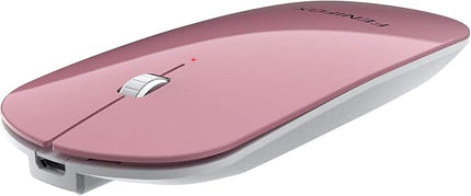 FENIFOX Bluetooth Mouse Slim, Whisper-Quiet Mini Flat Portable Mobile Mice Rechargeable Compatible with Laptop,PC,Android Windows Tablet (Rose Gold)
