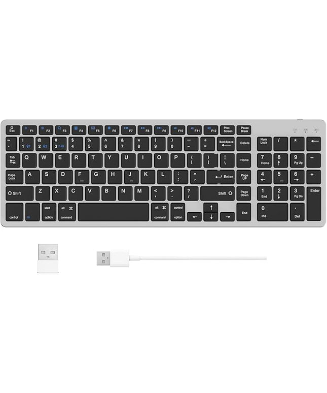 KVTVOU for Ultra-Slim Wireless QWERTY Keyboard, 3-in-1 Connection Modes (Dual Bluetooth+2.4G), Multi-Device Switching, Power-Saving & Anti-Slip, Compatible with PC/Laptop/Tablet/Phone, Black