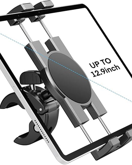 KDD Spin Bike Tablet Holder Mount, Phone iPad Holder Stand Exercise Bike Handlebar Mount for Stationary Bicycle, Treadmill, Microphone Stand, Fit for iPad Pro 12.9, Galaxy Tabs, iPhone(4.7-13”)