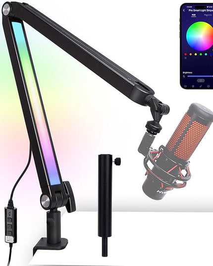 Boom Arm with RGB Light - Mic Arm for HyperX QuadCast, Blue Yeti, Shure SM7B, Rode and Most Gaming Mic, Height adjustable Mic Boom Arm Microphone Arm, Desk Mic Stand for Most USB Microphone By SUNMON
