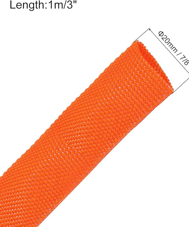 MECCANIXITY Braided Cable Sleeves Heat Shrinkable Fabric Sleeving, 7/8" 3ft Orange 2:1 Ratio Heat Shrinkable Cord Protector for Harness Cable, Network Cable Protection, Cable Management