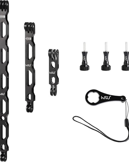 HSU (7 Pcs) All Aluminum Alloy Extension Arm Kit Metal Pole Mount Helmet Stick Extension Arm Mount for GoPro Hero 13/12/11/10/9/8/7/6/5 Black, DJI Osmo Action and More (11.8”/6.5”/3.3”) (Black)