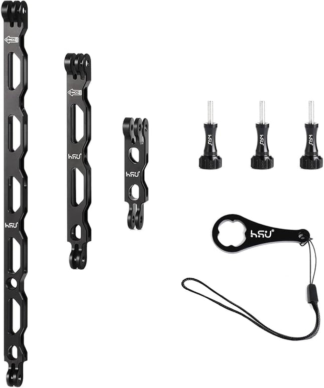 HSU (7 Pcs) All Aluminum Alloy Extension Arm Kit Metal Pole Mount Helmet Stick Extension Arm Mount for GoPro Hero 13/12/11/10/9/8/7/6/5 Black, DJI Osmo Action and More (11.8”/6.5”/3.3”) (Black)