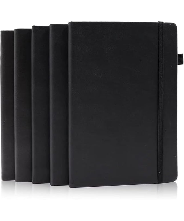 Deziliao 5 Pack Dotted Journal Notebooks with Pen Loop, Hardcover Notebook Journal for Work, 100Gsm Premium Thick Paper with Inner Pocket, Medium 5.7"x8.4", （Black）