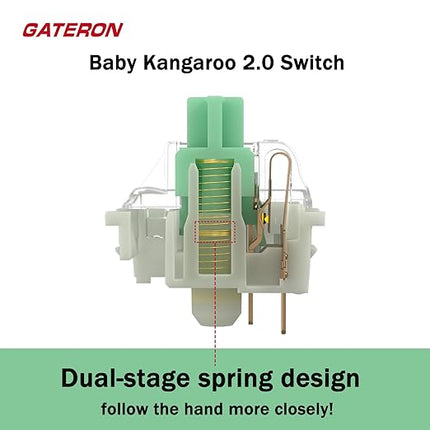 GATERON Baby Kangaroo 2.0 Switches for MX Mechanical Keyboard, 5-Pin 59gf Heavy Tactile RGB 22mm Dual-Stage Spring Factory Pre-lubed Switches(Baby Kangaroo 2.0,90Pcs)