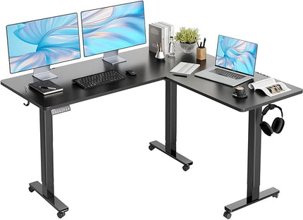 Claiks L Shaped Standing Desk Adjustable Height, Dual Motor Electric Corner Standing Desk, 63x55 inch Sit Stand up Desk with Splice Board, Black