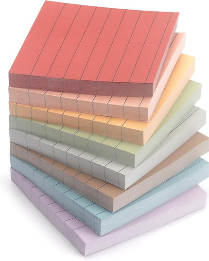 8 Pads Lined Sticky Notes Vintage Color 3x3 in, Self-Stick Sticky Note Pads Lined Pads 8 Pads/Pack, 640 Sheets, Easy to Paste for Office, School, Home