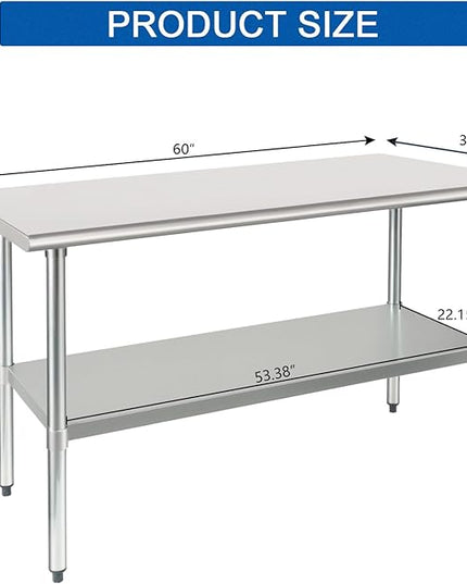HARDURA Stainless Steel Table 30X60 Inches with Undershelf and Galvanized Legs NSF Heavy Duty Commercial Prep Work Table for Restaurant Kitchen Home and Hotel