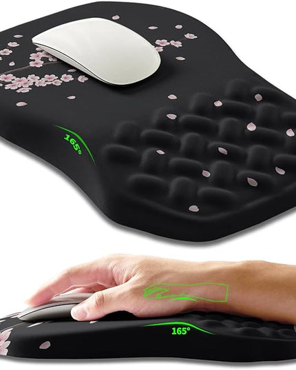Ergonomic Slope Mouse Pad Wrist Support, Wrist Rest Mousepad for Carpal Tunnel Pain Relief with Massage Bulge and Slow Rebound Memory Foam (12x8 inch, Pink Blossom)