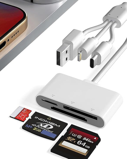 Digital Camera Adapter XD Card Reader - 2025 New SD Card Reader for iPhone 17/16/15/14/iPad/PC/Android/MAC, 3 in 1 Lightning+USB A+USB C OTG Adapter Plug & Play MicroSD SD/TF/XD Picture Reader