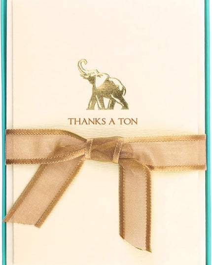 Graphique Elephant La Petite Presse Boxed Notecards - 10 Embossed and Embellished Gold Foil "Thanks a Ton" Elephant Notes with Matching Envelopes, 3.25" x 4.75