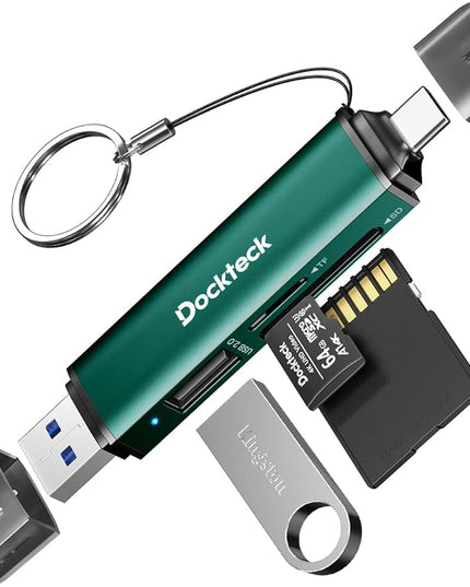 Dockteck SD Card Reader, 5G Super Speed USB3.0 SD/TF Card Reader, 3-Slot USB A/C to SD/Micro SD/USB A Memory Card Reader for UHS-I SD/Micro SD/SDHC/SDXC/MMC, Support OTG for Plug&Play,Green