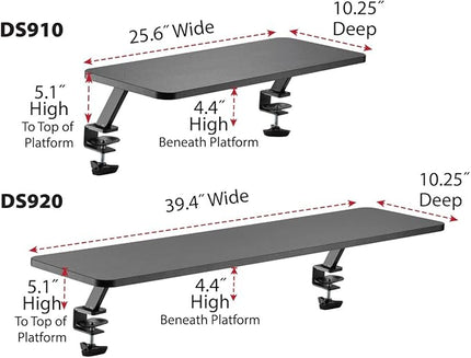 Kantek Ergonomic Mounted Computer Monitor Riser Stand, Floating Desk Shelf, Clamp On Base, Extra-Wide, 39.4" X 10.2" X 5.1", Black