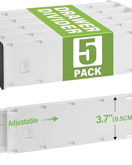 5 Pack Drawer Dividers 3.7" High Slim Organizers Expandable 14.8-25.6" Adjustable Separators for Shallow Drawers Kitchen Utensils Baby Clothes Underwear Storage-White