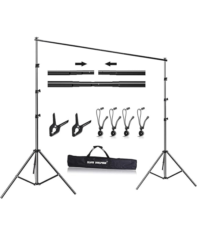 SLOW DOLPHIN 10x 8.5 ft Photo Backdrop Stand, Adjustable Photography Background Support System Stand for Photo Video Studio with Carrying Bag, Clips, Clamps