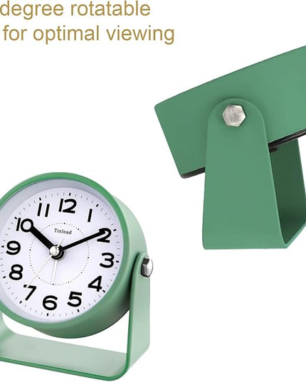 Tinload Analog Alarm Clock for Bedroom, Silent Non-Ticking Quartz Movement, Battery Operated with Snooze & On-Demand Light, Bedside Desk Table Clock, Ideal for Home, Office (Green)