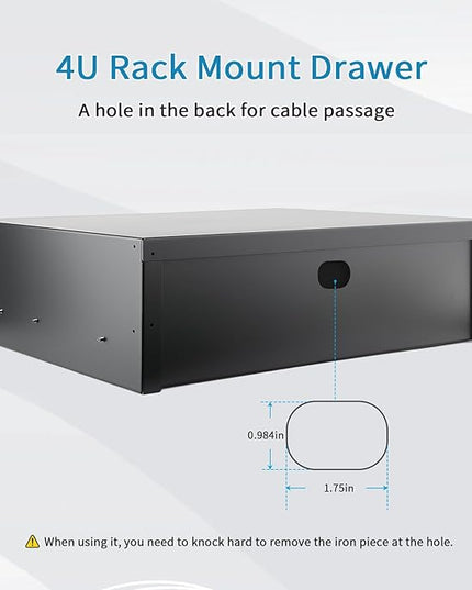 Rack Drawer, Rack Mount Drawer Designed for 19-inch Network Equipment, Servers, AV Racks, or Cabinet Enclosures. Sliding and Lockable Server Rack Drawer Features Cable Management Holes (4U)