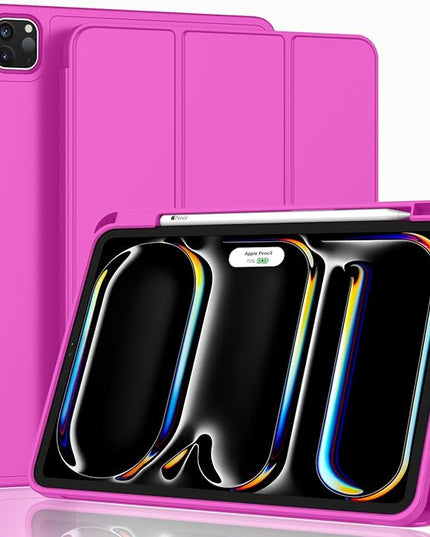 ZryXal iPad Pro 11 Inch Case (M5) 2025/ (M4) 2024 (Model: A2836/A2837/A3006), Trifold Stand Smart Cover with Pencil Holder and Soft TPU Back, Auto Wake/Sleep (Deep Pink)