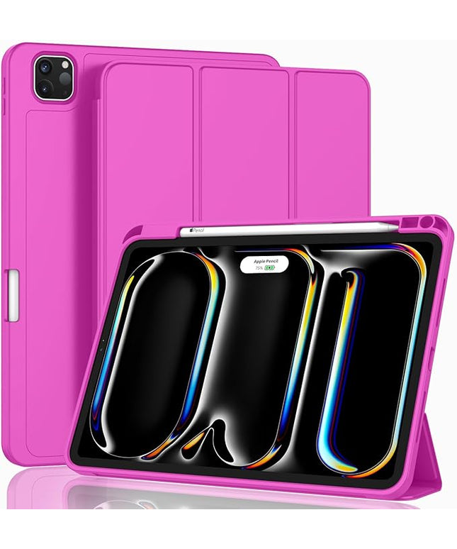 ZryXal iPad Pro 11 Inch Case (M5) 2025/ (M4) 2024 (Model: A2836/A2837/A3006), Trifold Stand Smart Cover with Pencil Holder and Soft TPU Back, Auto Wake/Sleep (Deep Pink)