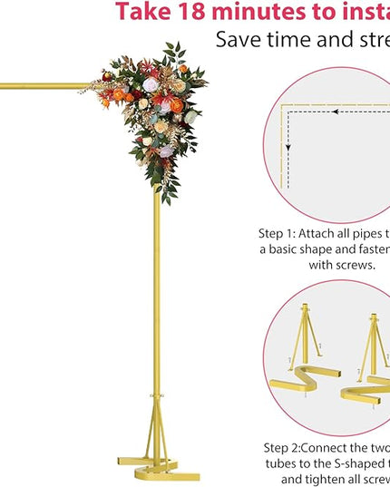 Backdrop Stand,10x7Ft Photo Backdrop Stand Photo Video Studio,Heavy Duty Square Metal Balloon Arch for Parties Wedding Photography Baby Shower Festival Decoration,Gold