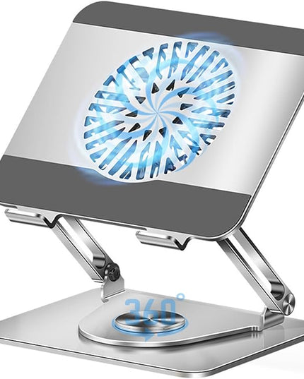 360° Rotating Laptop Stand with Cooling Fan, Foldable Dual-Bar Support & Height Adjustable Laptop Riser Holder for Desk Cooling Pad Laptop Riser Fits 10-17.3" laptops Pads