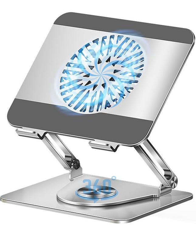 360° Rotating Laptop Stand with Cooling Fan, Foldable Dual-Bar Support & Height Adjustable Laptop Riser Holder for Desk Cooling Pad Laptop Riser Fits 10-17.3" laptops Pads