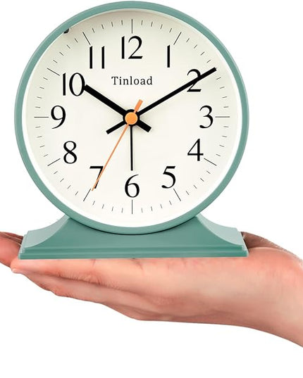 4.5"Retro Analog Alarm Clock,Vintage decor , Super Silent Non Ticking Small Clock with Manual Light, Snooze, Battery Operated, for Bedroom, Living Room, Office,Nightstand, Bedside, Desk ,Table(Green)