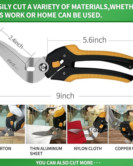 stedi 9-Inch Scissor Heavy Duty, All Purpose Scissors, Cardboard and Carpet Shears, TPR Handle, Extremely Sharp Blades with Finely Serrated -Easy Cutting Thick Paper, Leather, Fabric