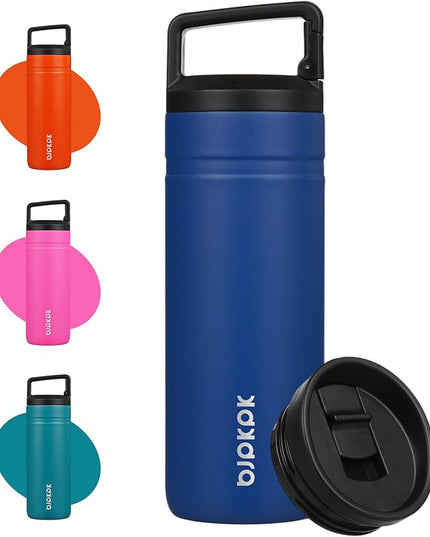 BJPKPK Insulated Water Bottle with 2 Lids,20 oz Double Wall Stainless Steel Vacuum Tumbler Travel Coffee Mug,Wide Mouth Thermal Cup,Sapphire Blue