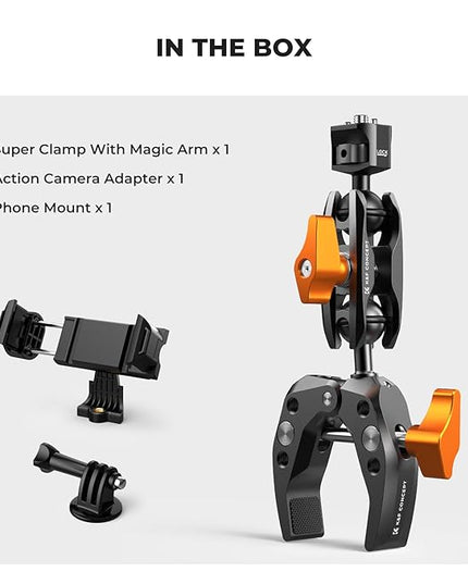 K&F CONCEPT Camera Clamp Mount, Super Clamp Mount Magic Arm with Two 360° Ball Heads, ARRI 1/4" Screw Threads for DSLRs, Action Camera, Tripod, Phone Compatible with Gopro/DJI/Insta360