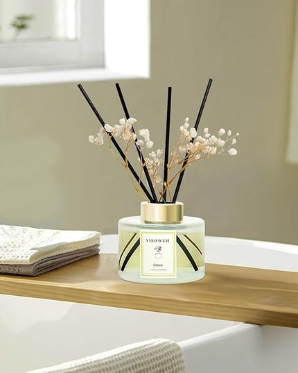 YISOWUH Reed Diffuser Set,5.07 fl oz (150 ml) - Linen Oil Diffusers with 8 Reed Sticks,Home Fragrance Reed Diffuser for Bathroom Shelf Decor