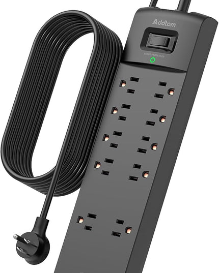 12FT Long Power Strip Surge Protector, Addtam Surge Protector with 10 Outlets and 4 USB Ports, Extension Cord with Flat Plug, 2700 Joules, ETL Listed, Black