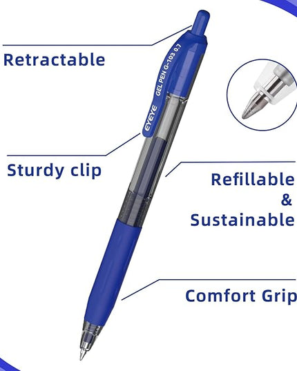 EYEYE G-103 Retractable Gel Pens 0.7mm, 25 Pack 0.7 mm Blue Ink Medium Point Ballpoint Pen Quick Drying, Pen Fine Point Smooth Writing Pens for for Office School Supplies