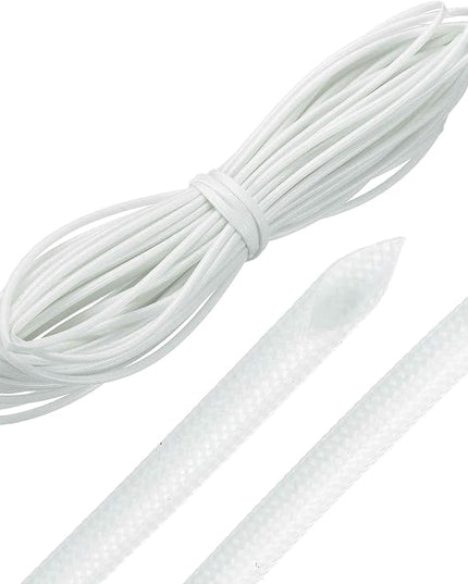 MECCANIXITY 49ft Braided Cable Sleeve, 1/16" ID 200C High Temperature 1500V Fiberglass Wire Insulation Cord Protector Organizer Wires Management for Motor Engine Fuel Line, White