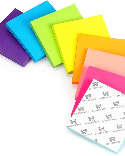 Eastern Wolf 8 Pads Sticky Notes 3x3 Self-Stick Notes 8 Bright Multi Colors Purple Sticky Notes, 85 Sheet/Pad