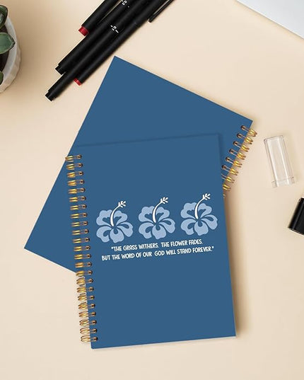 FDHSPAAM Navy Blue Hibiscus Christian Spiral Journal Notebook 5.5x8.3in, Bible Verse Journal for Woman, The Grass Withers Religious Notebooks for Note Taking, Hardcover Notebook