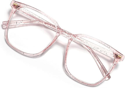 MACJERO Oversized Square Blue Light Blocking Glasses for Women Men, Anti-Fatigue Computer Monitor Gaming Glasses Reduce Eye Strain(Pearl Pink)