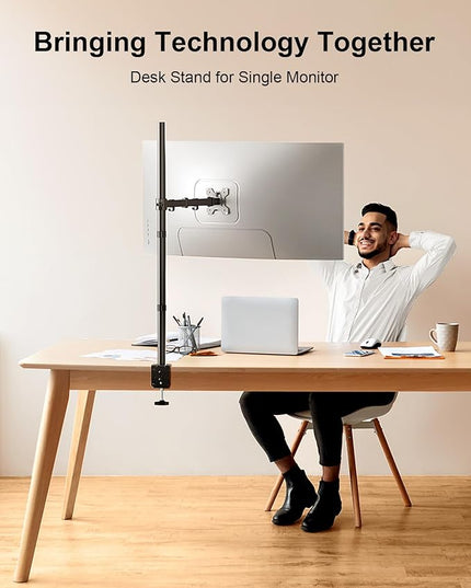Single Monitor Desk Mount, Fully Adjustable Stand for 13-27″ Monitors, Holds Up to 22 lbs, Height, Swivel, Tilt Adjustments, C Clamp/Grommet Mount Options, Built-in Cable Management
