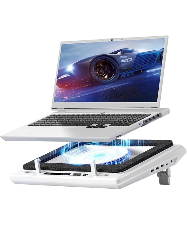 llano V12 Laptop Cooling Pad with 5.5" Turbofan – High-Speed Cooling for 15-19 Inch Gaming Laptops, Adjustable Speed & Touch Control, 3-Port USB Hub, with Mousepad, White (No RGB)