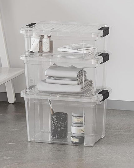 Superio Storage Bins with Lids- 8 Pack, 2.5 Qt Clear Boxes for Organizing, Stackable Plastic Containers- BPA Free, Non-Toxic, Odor Free, Organizer for Home, Office, Dorm