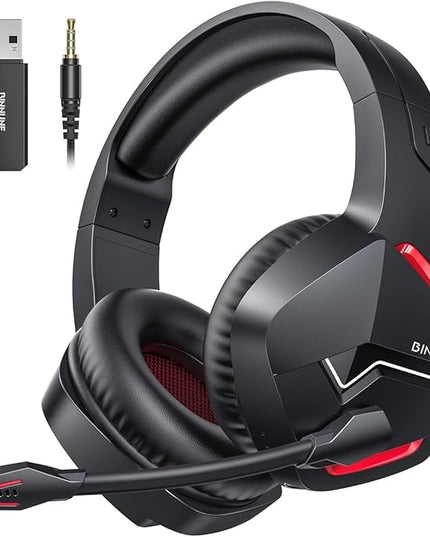 BINNUNE 2.4GHz Wireless Gaming Headset for PS5 PC PS4 Switch, 120H Ultra-Long Battery, Bluetooth 5.3 Over Ear Headphones with Noise Canceling Mic, 50mm Drivers, Comfort Wireless Headphones, Black