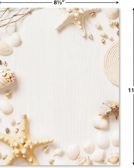Current Beach Frame Letter Paper - Spring Stationery Papers With Decorative Beach Border, Printable Holiday, Wedding & Bridal Shower, & Invitation Sheets, Set of 25, 8 1/2" x 11"