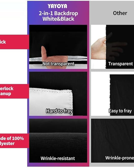 Black White Backdrop Screen with Stand Kit 5x6.5ft for Photo Video Studio, 2-in-1 Revisible Black Backdrop White Screen with T-Shaped Photography Background Support Stand and 5 Clamps