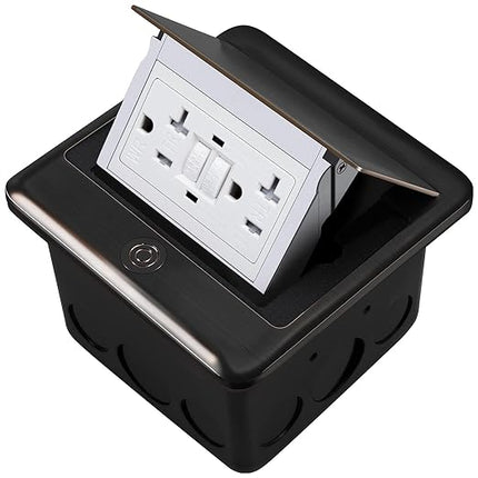 Vagueior Recessed Floor Electrical Outlet Kit,Waterproof Electrical Outlet Covcer Box,Hidden GFCI Outlet+20A Tamper-Resistant Receptacle Outlet with Slow Elastic Damping，ETL Certified，ORB